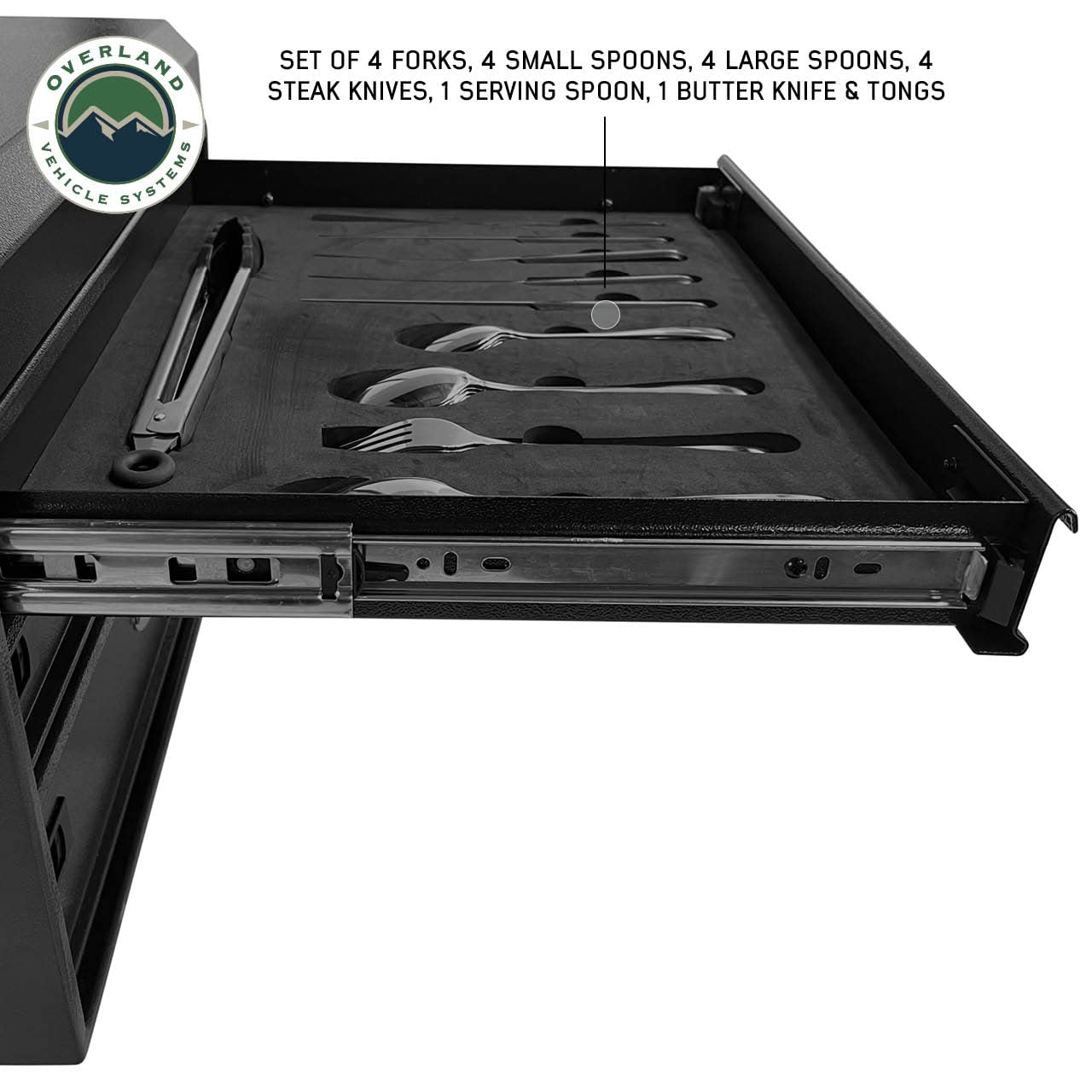 Ultimate Overland Vehicle Systems 39 Piece Utensil Set - Black Powder Coat Universal - 6061 Aircraft-Grade Aluminum Storage Box - Heavy Duty Grab Handles