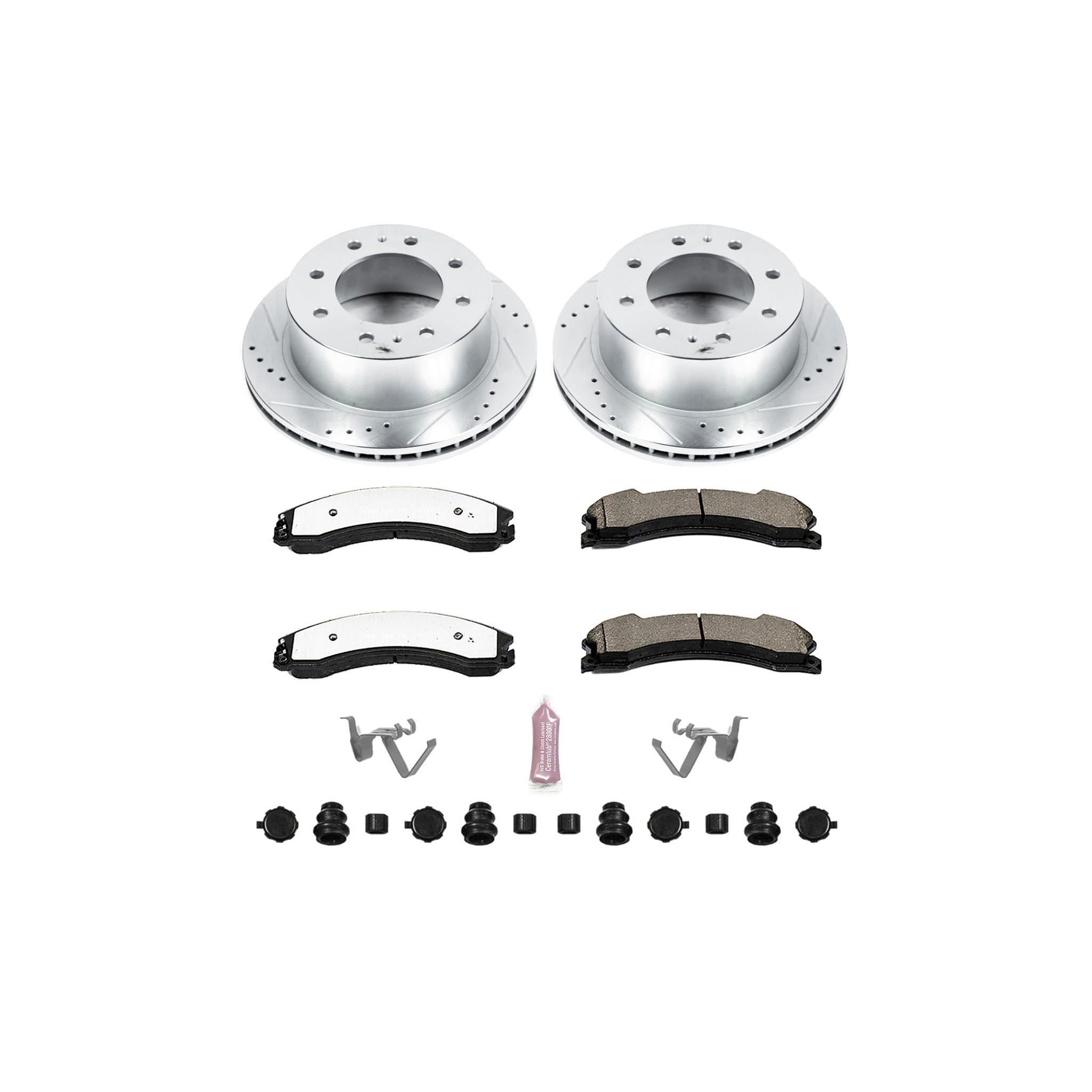 Rear Brake Kit Power Stop For 2015 2016 2017 2018 2019 Chevrolet Silverado 2500 HD - Truck & Tow Carbon Fiber Ceramic Brake Pads & Drilled and Slotted Rotors Replacement, K6993-36
