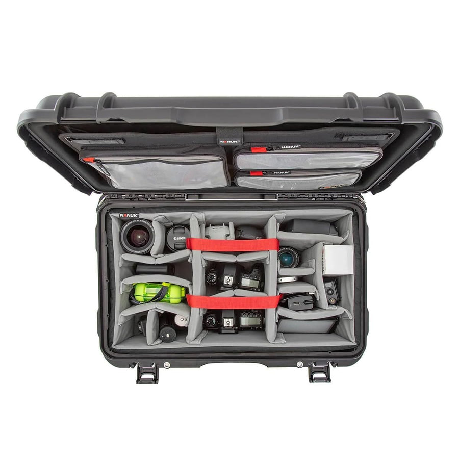 Wheeled Waterproof Hard Case Nanuk 938 with 3-Pocket Lid Organizer and Padded Divider, Black