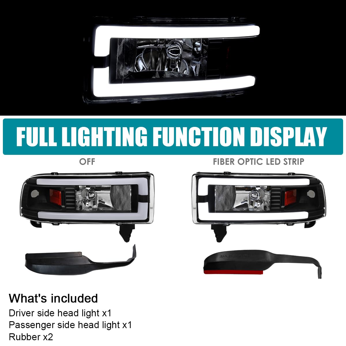 Black Headlights w/LED Tube SPEC-D TUNING Compatible with 1994-2001 Dodge Ram 1500, 2500, 3500, Left + Right Pair Headlamps Assembly