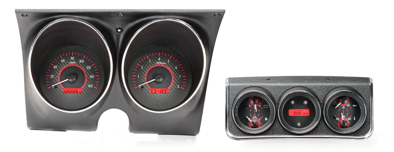 Dakota Digital VHX-67C-CAC-C-R Gauge System Compatible with 1967 Chevy Camaro/Firebird with Console Gauge Kit Carbon Fiber Red Backlighting