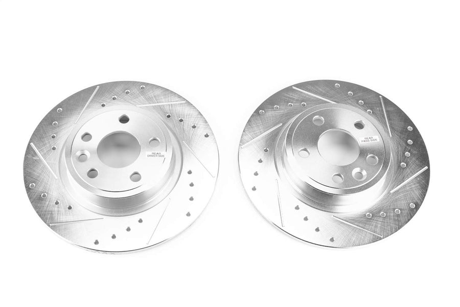 Power Stop EBR1655XPR Rear Drilled and Slotted Brake Rotor Pair For Jaguar E-Pace 2018-2020, Land Rover Discovery Sport 2015-2019 [Model Specific]