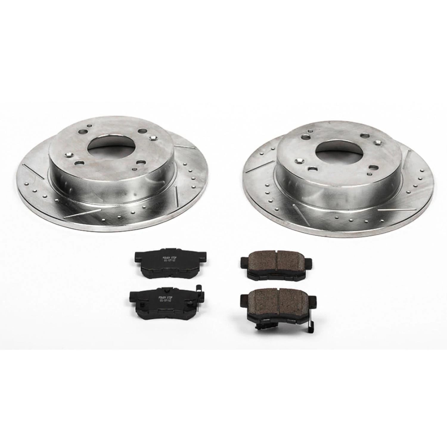 Power Stop K701 Rear Brake Pads Z23 Carbon Fiber with Drilled & Slotted Brake Rotors Kit For Acura CL 1997, Honda Accord 1991-1997 [Model Specific]