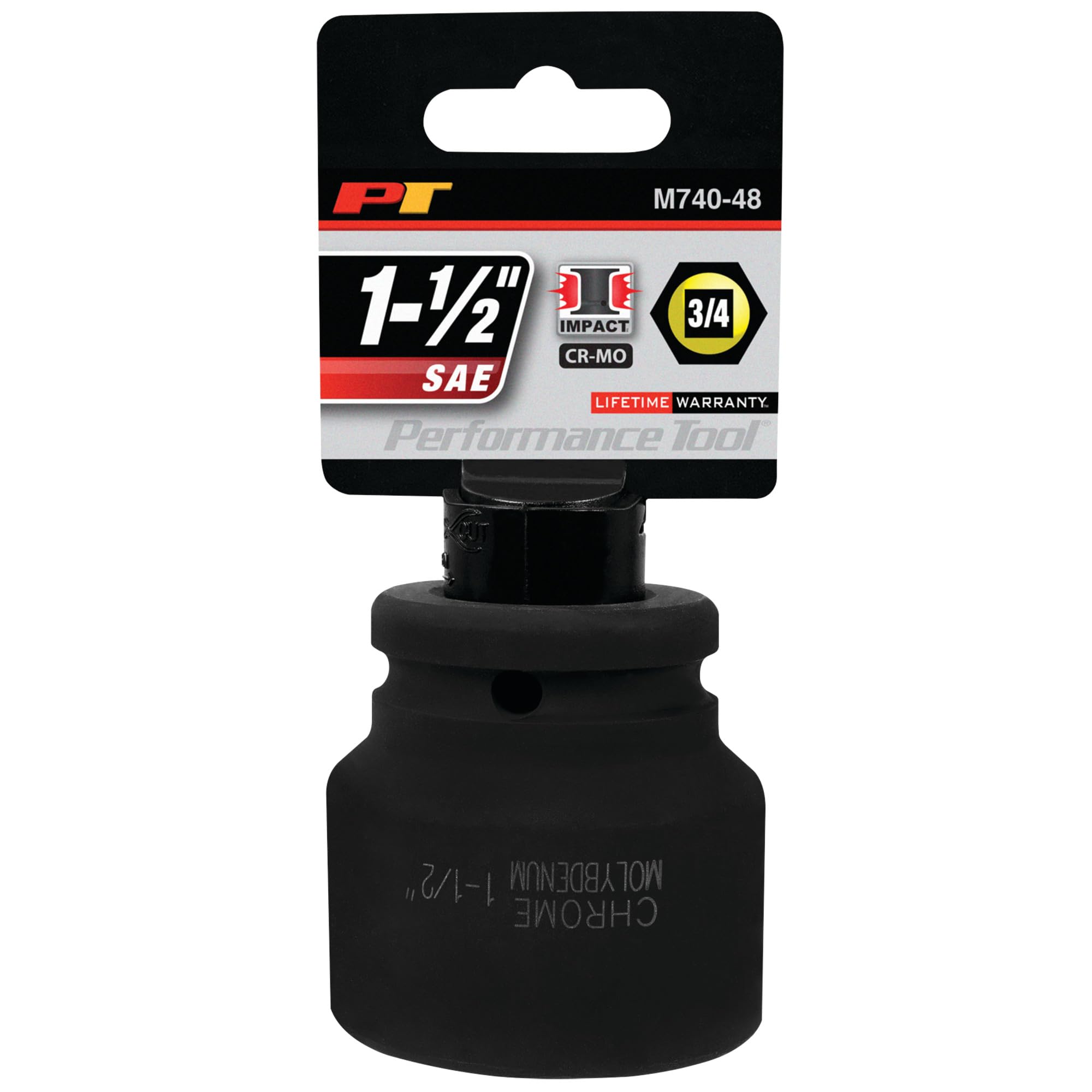 M740-48 Performance Tool, 3/4-Inch Drive 1-1/2-Inch 6pt Impact Socket - Chrome Moly Steel, Black Oxide Coated