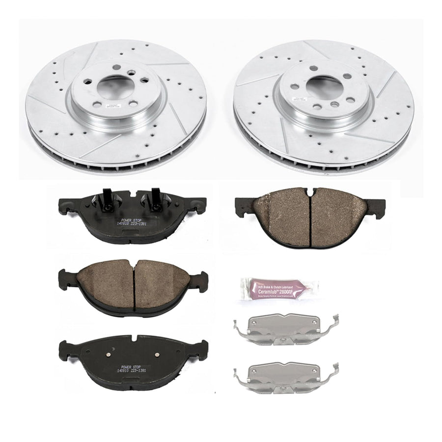 Power Stop K6144 Z23 Carbon Fiber Brake Pads with Drilled & Slotted Brake Rotors Kit For BMW X6 2008-2009 [Model Specific]