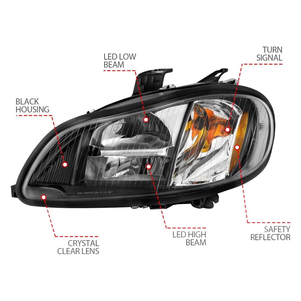2002-2014 Freightliner M2 Anzo USA LED Crystal Headlights Black Housing w/Clear Lens (Pair) (131030)