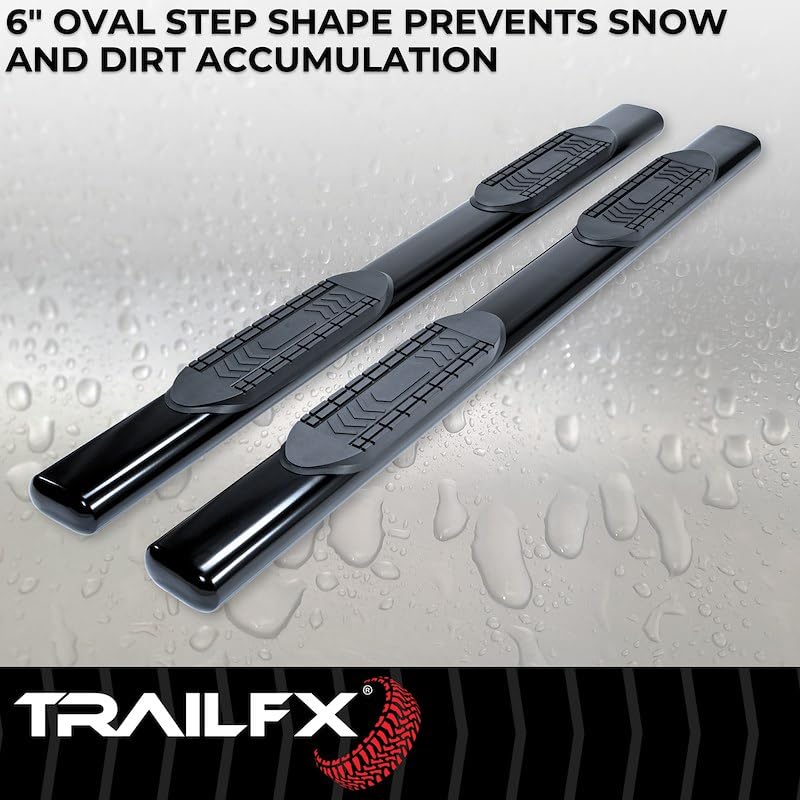 TrailFX Truck A8220B Running Board Fits Chevrolet Silverado 1500 Extended Cab 2007-2018 Oval 6 Inch Straight Side Bars with Step Pads, Black Powder Coated Steel, Welded End Caps, Rocker Panel Mount