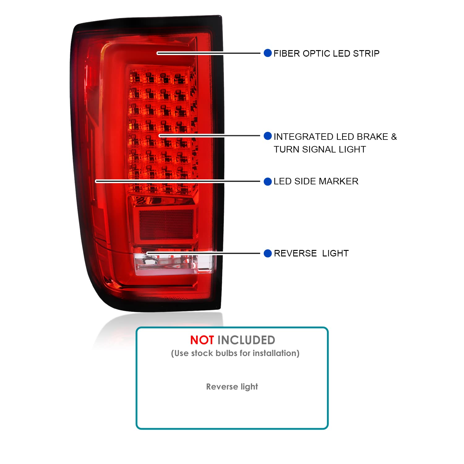 Red LED Tail Lights w/LED Light Bar SPEC-D TUNING Compatible with 2004-2015 Nissan Titan, Left + Right Pair Assembly