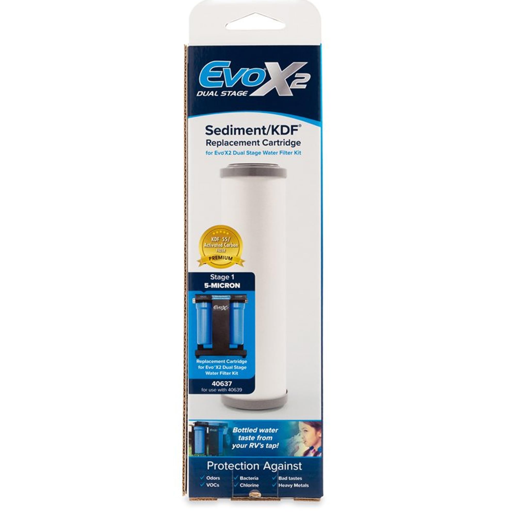 Camco 5-Micron EVO Water Filter Replacement Cartridge - Significantly Reduces Sediment, Taste, Odor and Chlorine - Prolongs Your Carbon Block Filter (40637)
