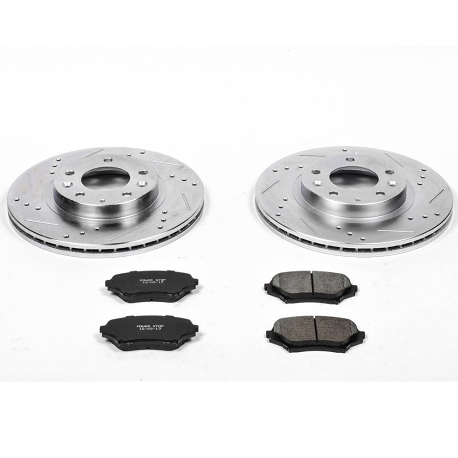 Power Stop K4659 Z23 Carbon Fiber Brake Pads with Drilled & Slotted Brake Rotors Kit For Mazda MX-5 Miata 2006-2015 [Model Specific]