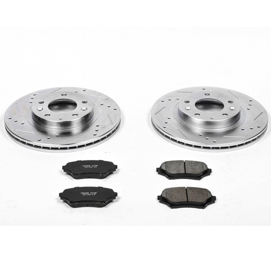Power Stop K4659 Z23 Carbon Fiber Brake Pads with Drilled & Slotted Brake Rotors Kit For Mazda MX-5 Miata 2006-2015 [Model Specific]
