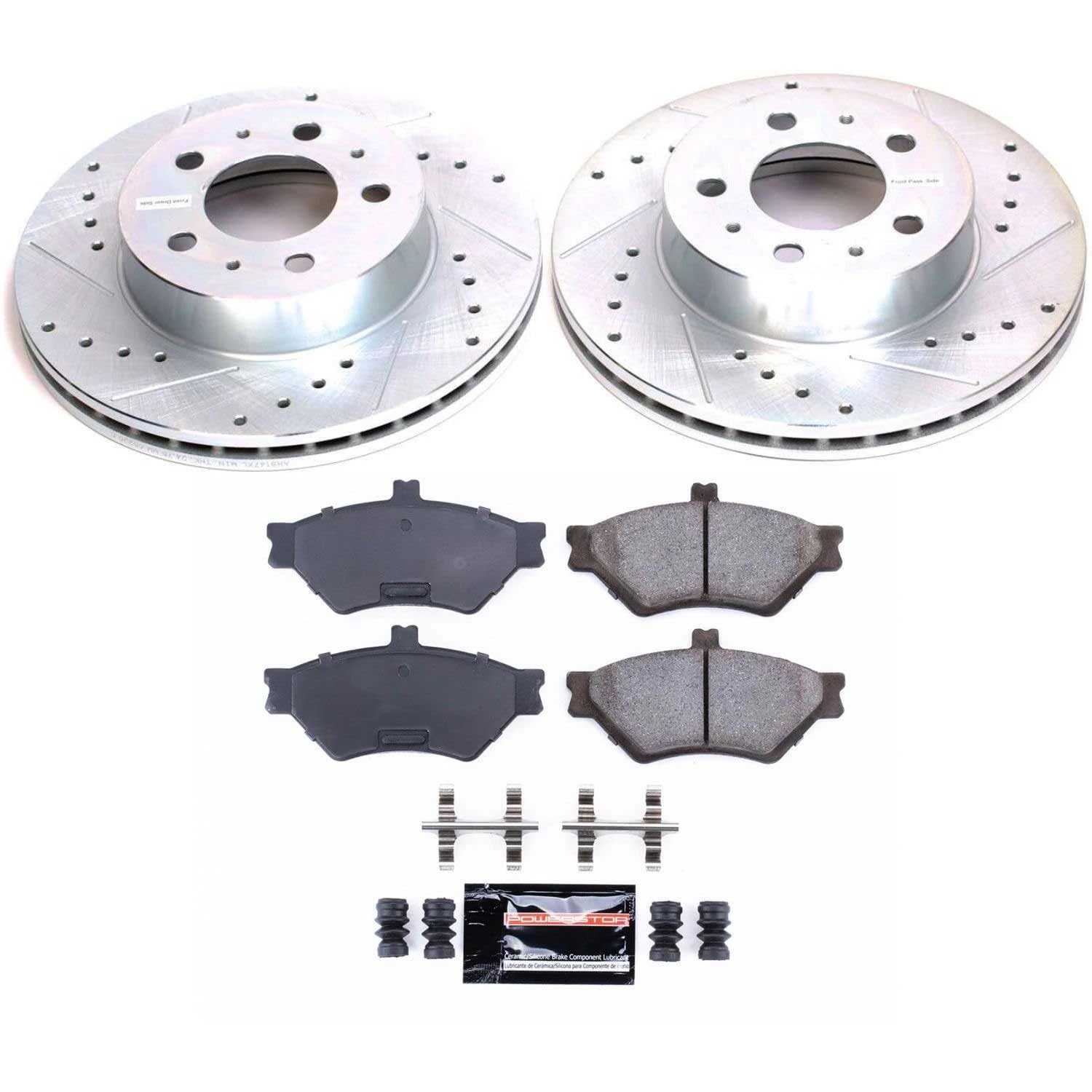 Power Stop K2917 Z23 Carbon Fiber Brake Pads with Drilled & Slotted Brake Rotors Kit For Ford Crown Victoria, Lincoln Town Car, Mercury Grand Marquis [Model Specific]