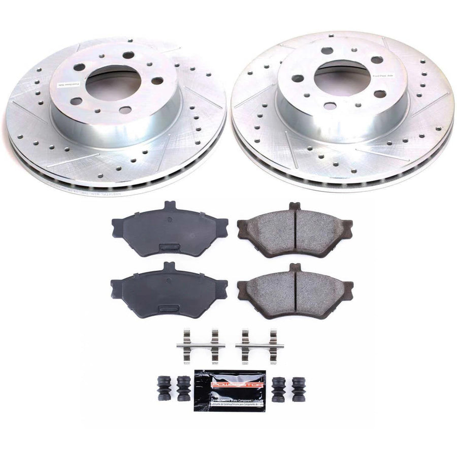 Power Stop K2917 Z23 Carbon Fiber Brake Pads with Drilled & Slotted Brake Rotors Kit For Ford Crown Victoria, Lincoln Town Car, Mercury Grand Marquis [Model Specific]