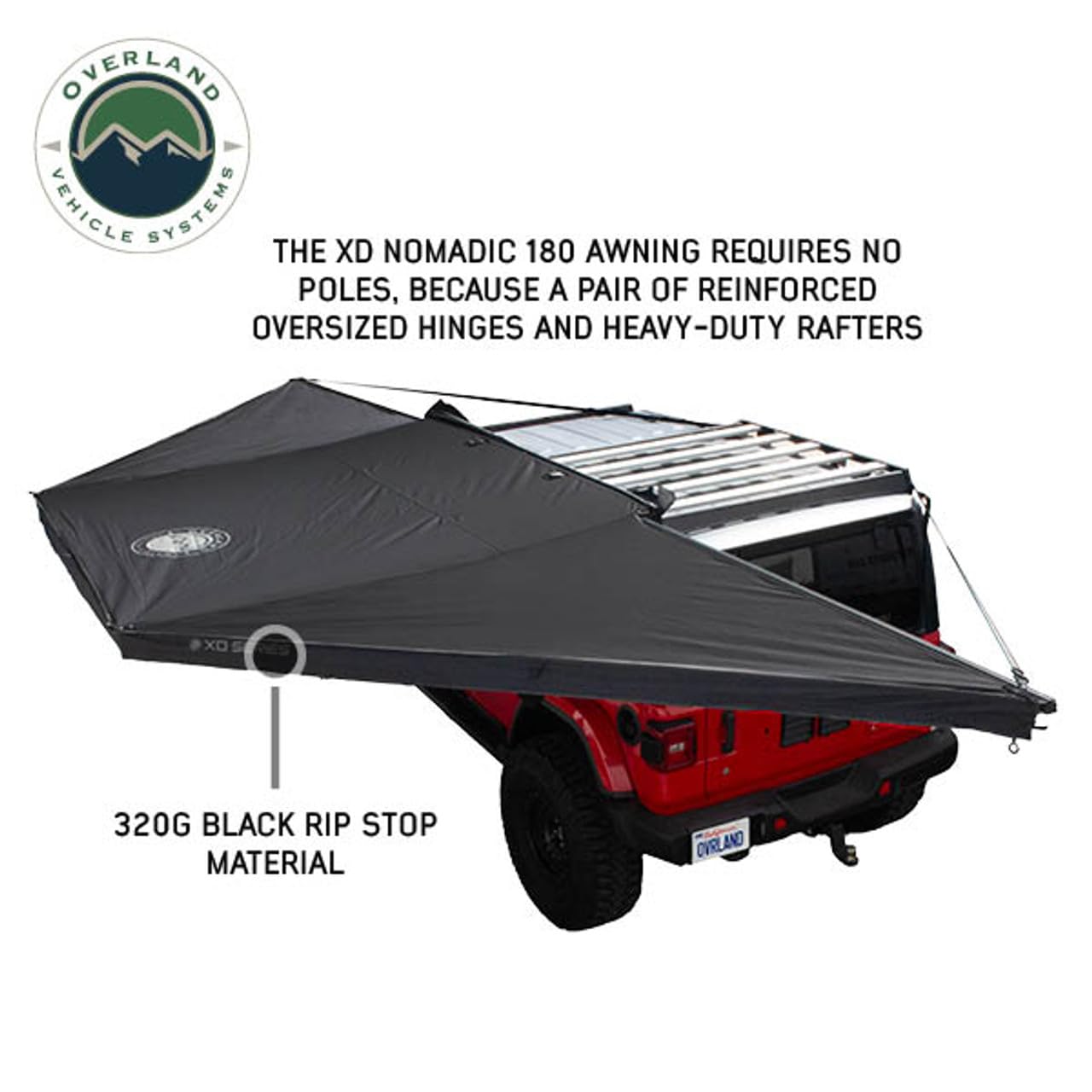 XD Nomadic 180 Awning Overland Vehicle Systems with Built in LED Lighting | Black Out Body and Trim | Includes Black Travel Bag