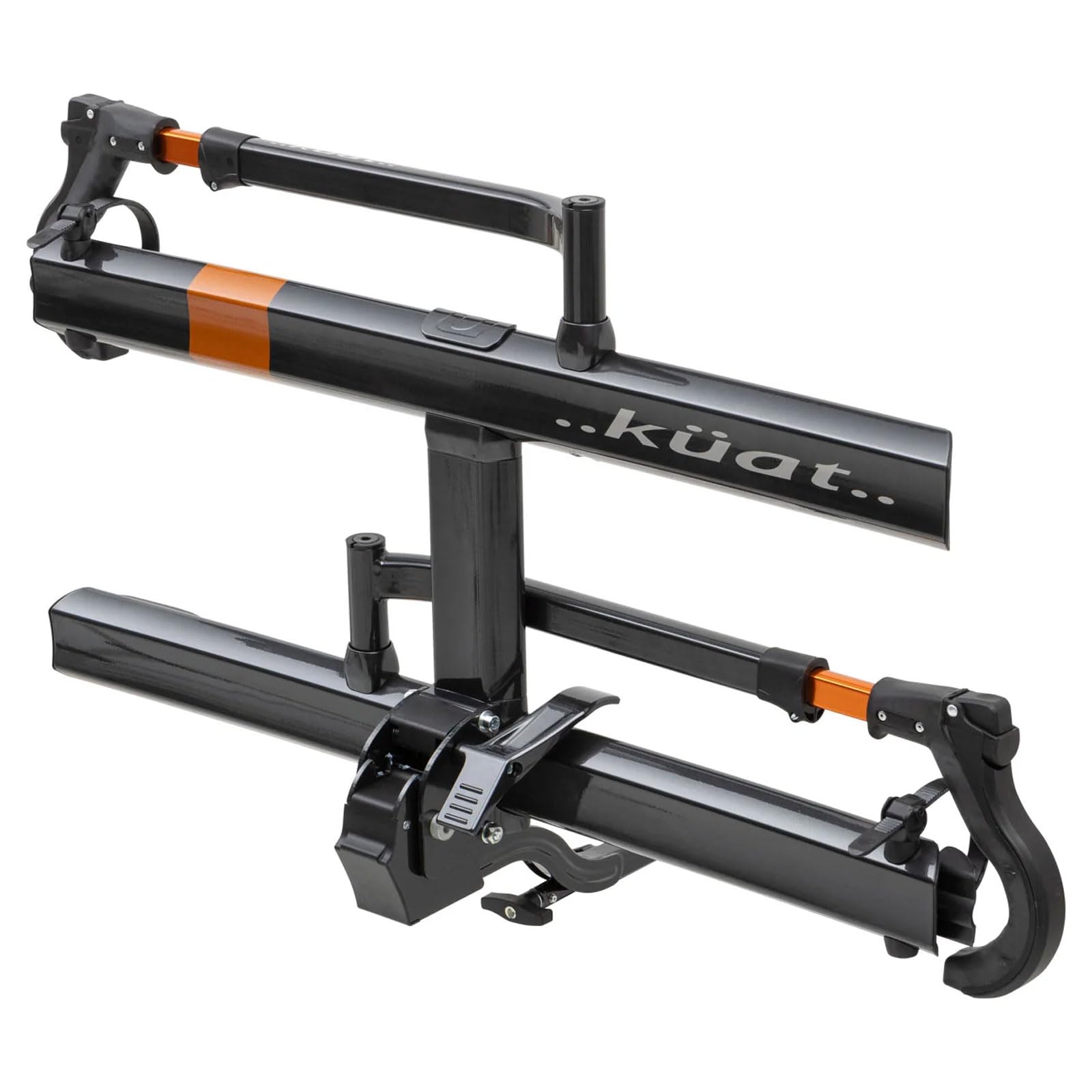 KUAT 2.0 Sherpa Durable Lightweight Aluminum Compact 2 Bike Transporting Hitch Rack with Cable Lock & Foldable Tire Cradles | Capacity - 40 Lbs per Tray, Gray Metallic & Orange Anodize, 1.25"