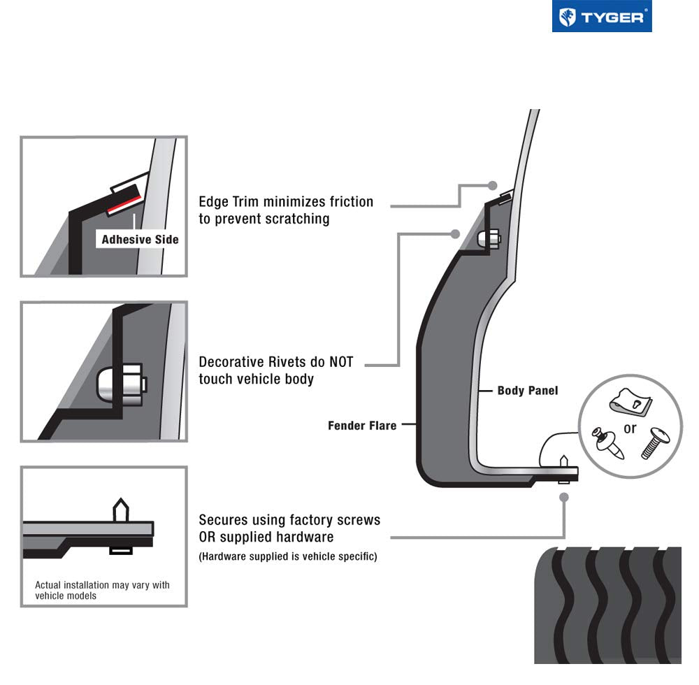 Tyger Auto TG-FF8D4137 Fender Flare Set for 2010-2018 Dodge Ram 2500 3500 (ONLY Fit Fleetside Models with 76.3" & 98.3" Bed) | Rugged Textured Black Pocket Bolt-Riveted, 4 Piece