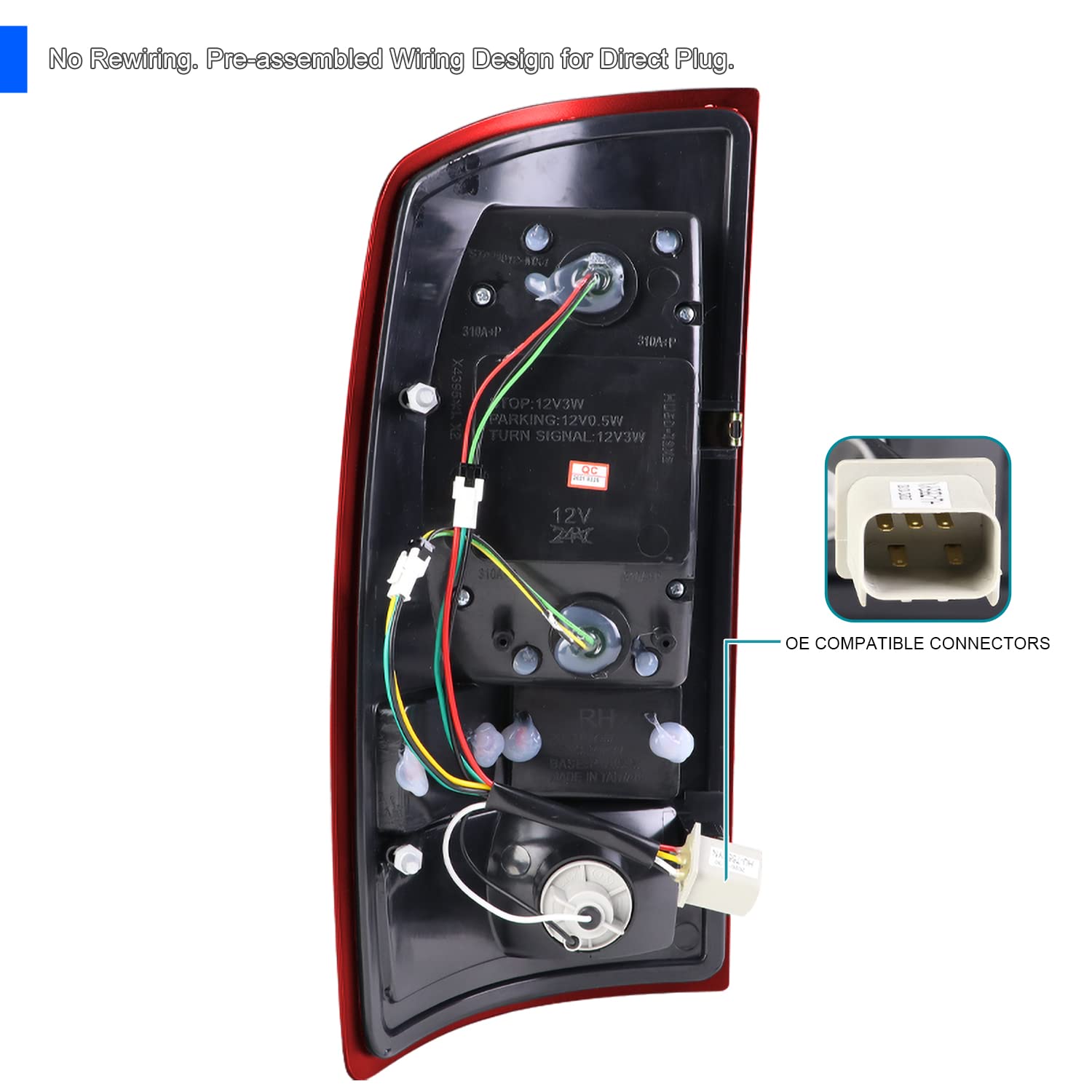 Red LED Bar Tail Lights SPEC-D TUNING Compatible with 2002-2006 Dodge Ram 1500/2500/3500, Left + Right Pair Assembly