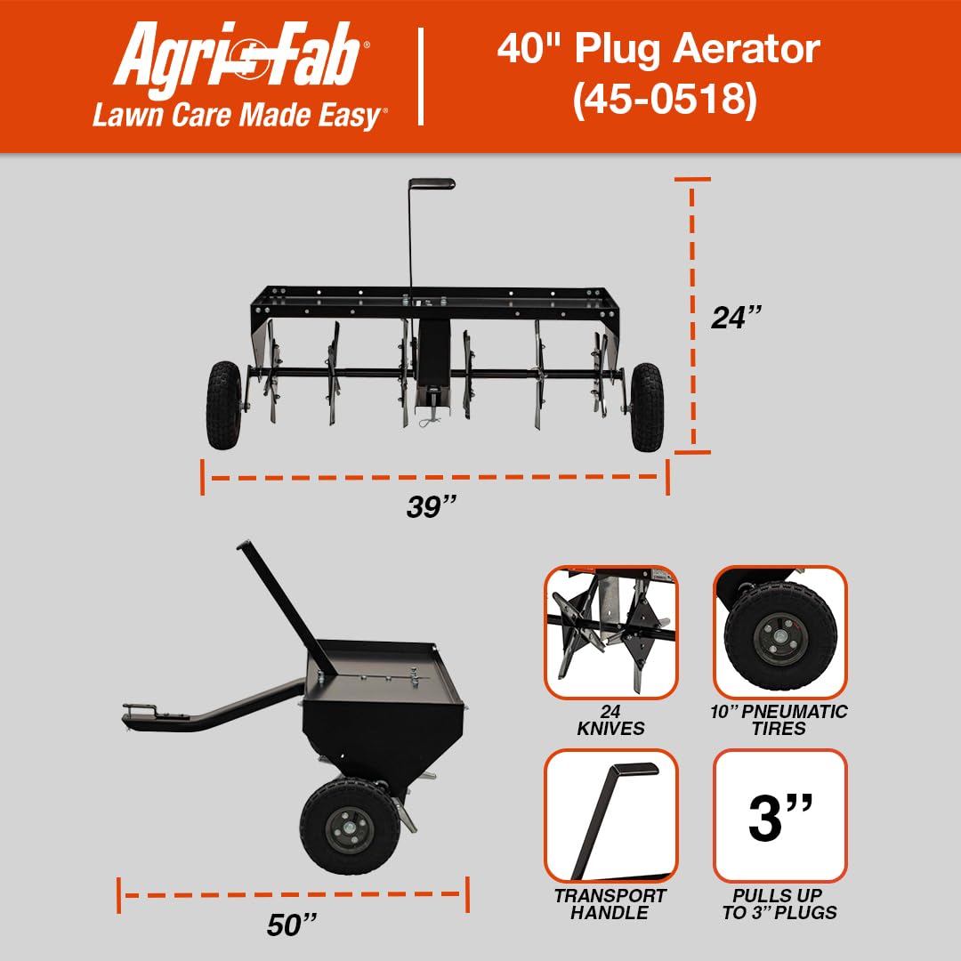40" Agri-Fab Tow Behind Lawn Plug Aerator with Universal Hitch; Designed to Pull Behind Lawn & Garden Tractors