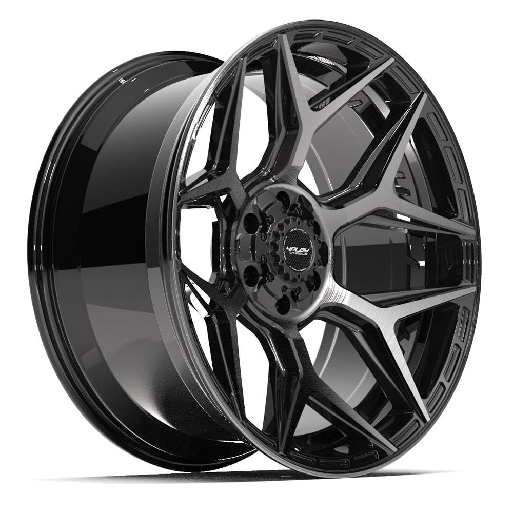 4PLAY 22x10 4P06 Snowflake Wheels - Gloss Black 22 Inch Rims, 6x139.7 Wheels - Optional TPMS & 285/45R22 Tires and Rims Packages - Fits Most Full-Size GM Trucks & SUVs (Single Rim)