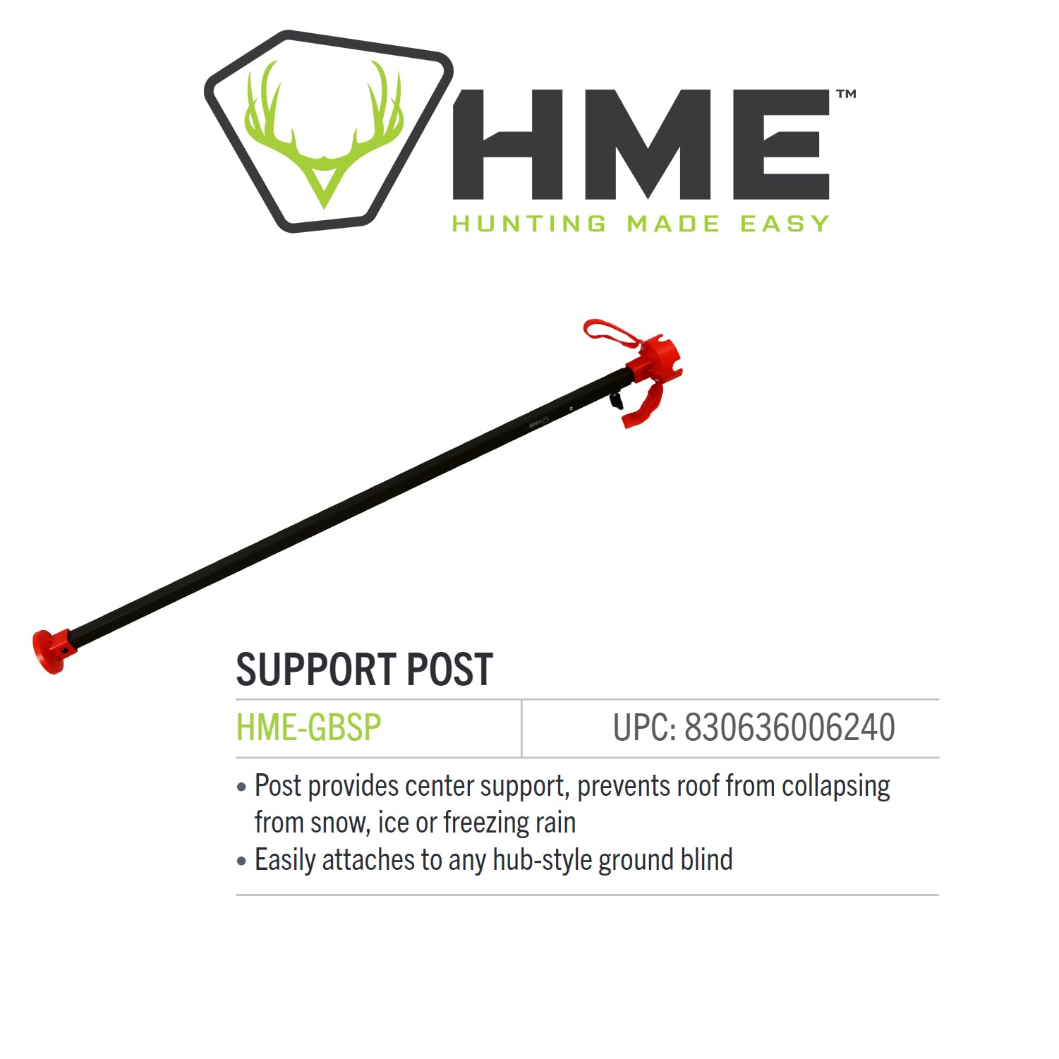 HME Adjustable Durable Reliable Protective Center Support System Hunting Ground Blind Support Pole - Fits Any Hub-Style Blind