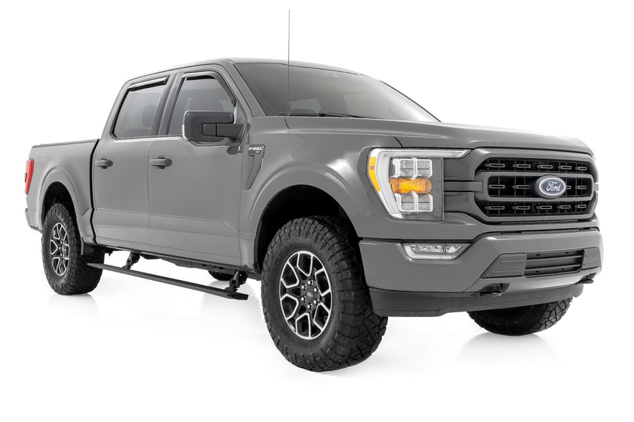 Rough Country Power Running Boards with LED Step Lights for F150 Ford Lightning/250/350/Raptor Super Cab (2015-2025) - Dual Motor Electric Powerstep Board & Retractable Truck Steps