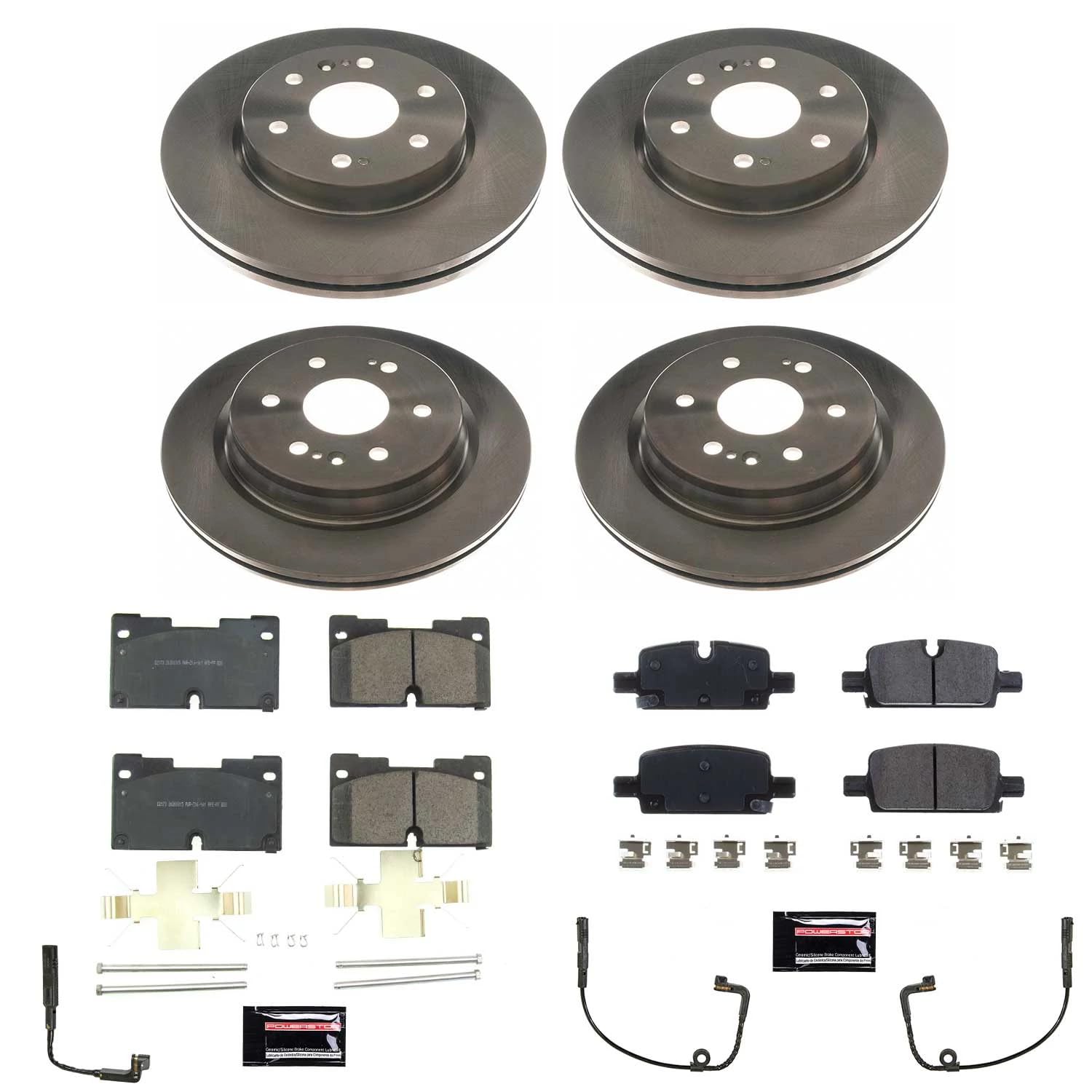Power Stop KOE8171 Front and Rear Replacement Brake Kit-OE Brake Rotors & Ceramic Brake Pads and 2 Front & 2 Rear Sensor Wires For 2019 2020 Chevy Silverado 1500
