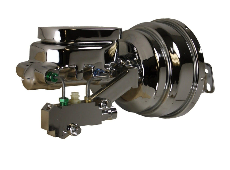 8 Inch LEED BRAKES Dual Power Booster, 1-1/8 Inch Bore Flat Top Master, Side Mount Valve, Disc/Disc (Chrome)