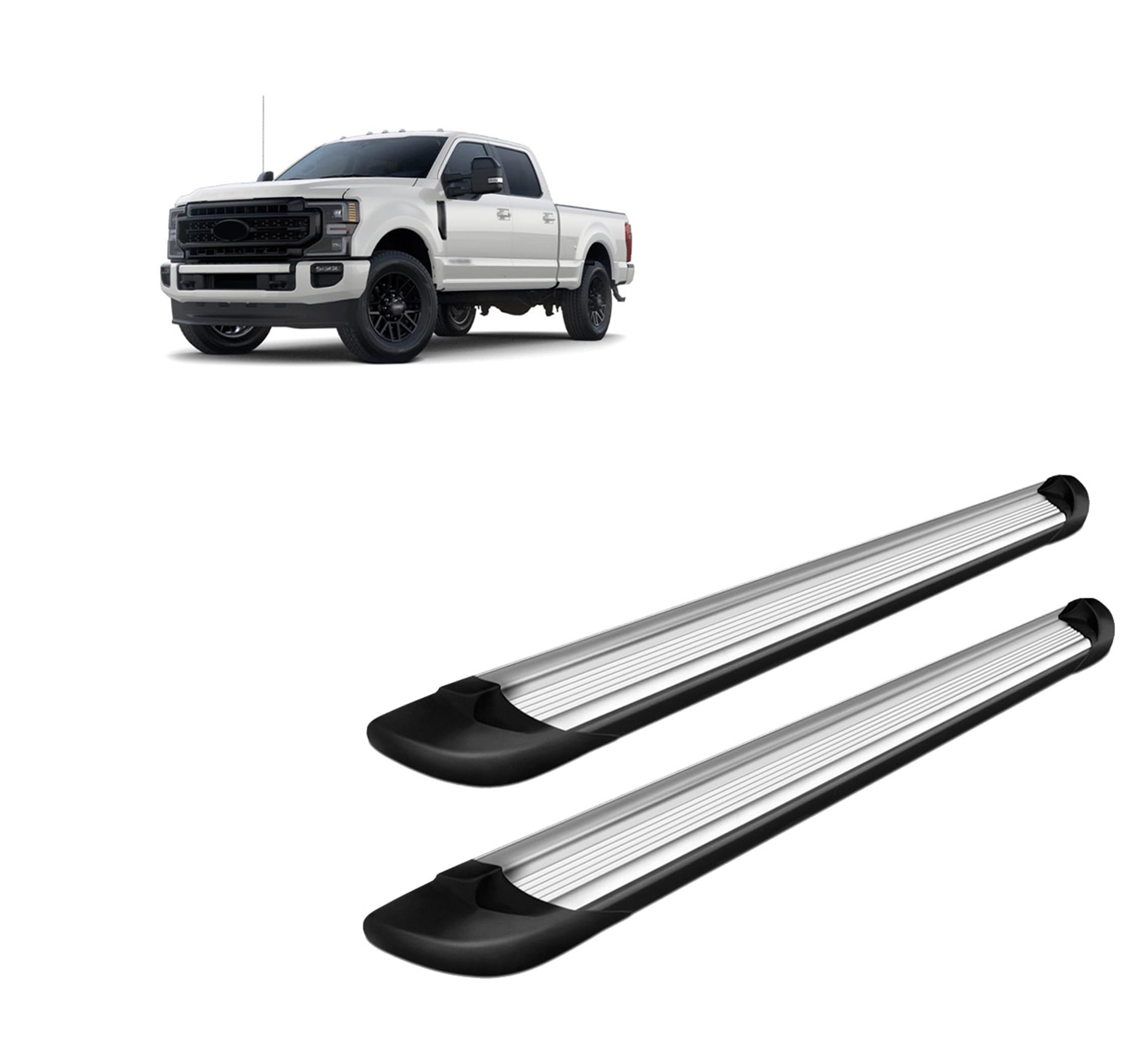 Silver Black Horse Aluminum Transporter Running Boards Compatible with 2015-2024 Ford F-150 SuperCrew Cab / 2017-2024 F-250 350 450 550 Super Duty SuperCrew Cab