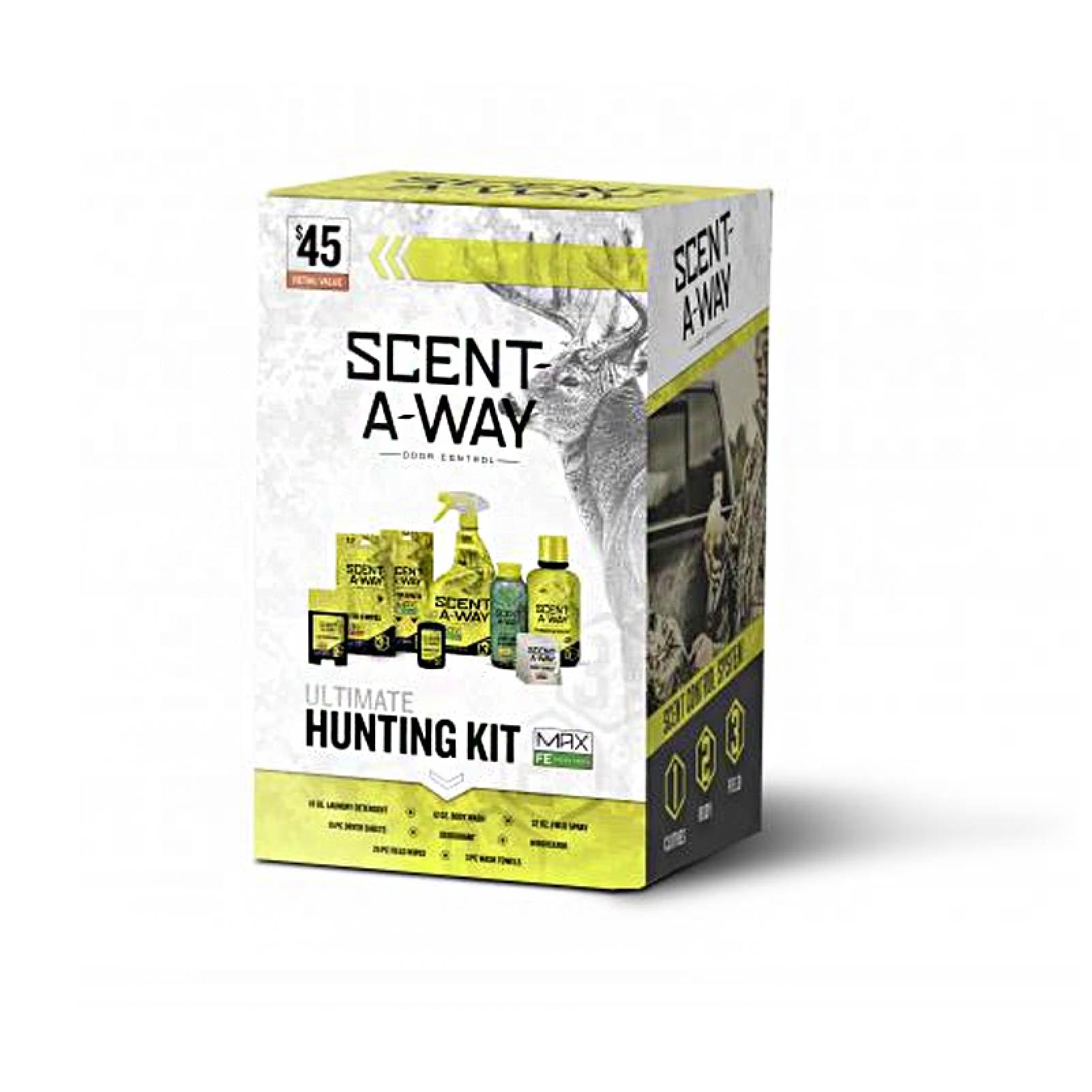 Hunters Specialties Saw Max Fresh Earth Ultimate Hunting Kit - 18Oz Laundry Detergent, 15 Dryer Sheets, 12oz Shampoo, Antipersperant, 32Oz Field Spray, 24 Field Wipes, 3 Wash Towels, Windicator