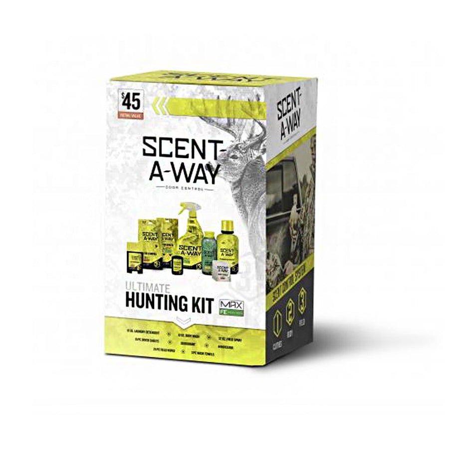Hunters Specialties Saw Max Fresh Earth Ultimate Hunting Kit - 18Oz Laundry Detergent, 15 Dryer Sheets, 12oz Shampoo, Antipersperant, 32Oz Field Spray, 24 Field Wipes, 3 Wash Towels, Windicator