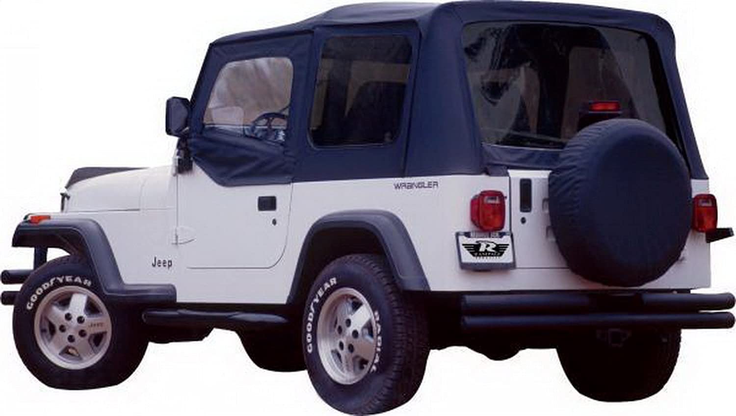 Rampage Products Complete Rampage Soft Top | Vinyl, Black Diamond Color with Tinted Windows, includes Frame & Hardware | 68215 | Fits 1987 - 1995 Jeep Wrangler YJ, with Soft Upper Doors