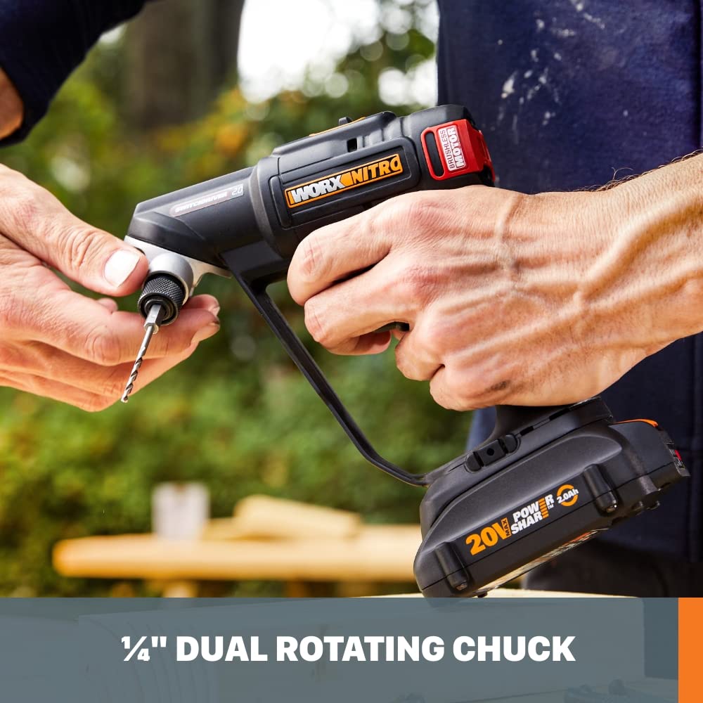 Worx 20V Nitro SwitchDriver 2.0, 2-in-1 Brushless Cordless Drill Driver, Dual 1/4" Chucks, Compact Cordless Drill with Digital Torque Setting - WX177L.9 (Tool Only), Black Orange