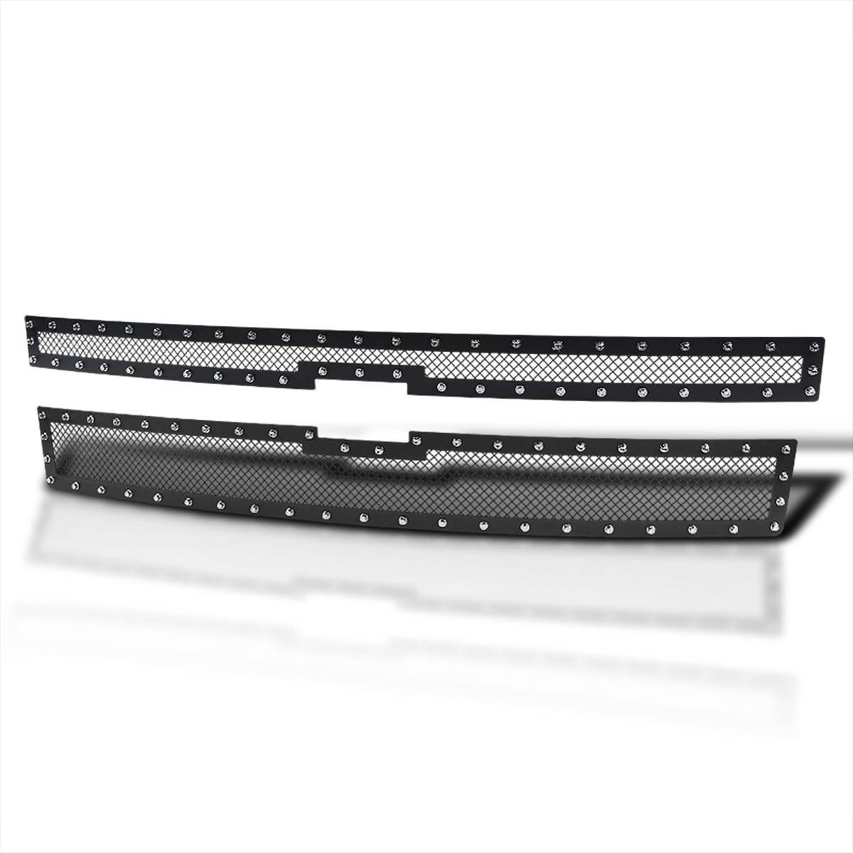 Spec-D Tuning Black Studded Rivet Style S/S Hood Grille Insert 2PCs Compatible with 2014-2015 Chevy Silverado 1500