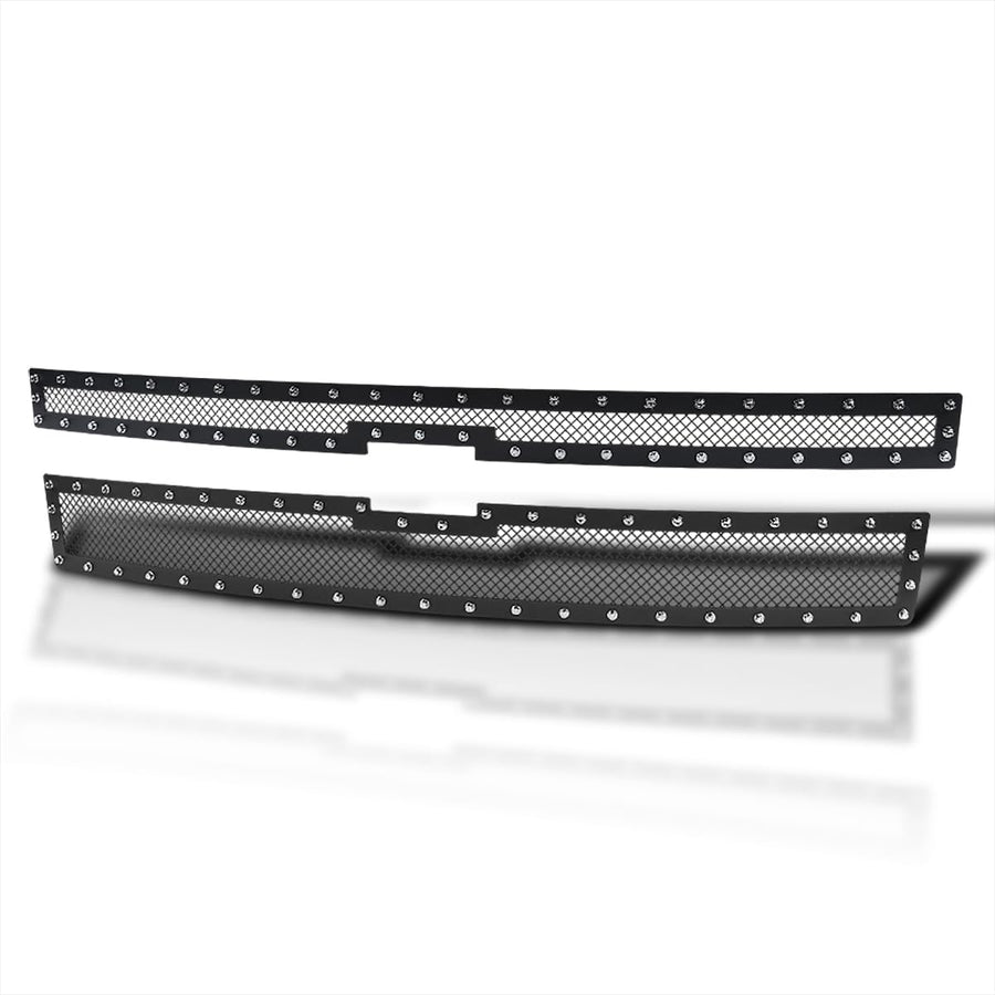 Spec-D Tuning Black Studded Rivet Style S/S Hood Grille Insert 2PCs Compatible with 2014-2015 Chevy Silverado 1500