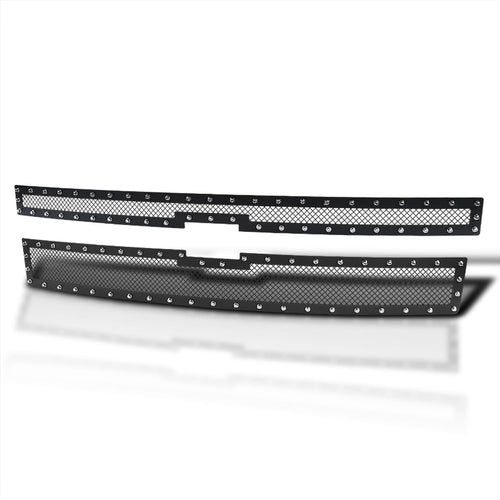 Spec-D Tuning Black Studded Rivet Style S/S Hood Grille Insert 2PCs Compatible with 2014-2015 Chevy Silverado 1500