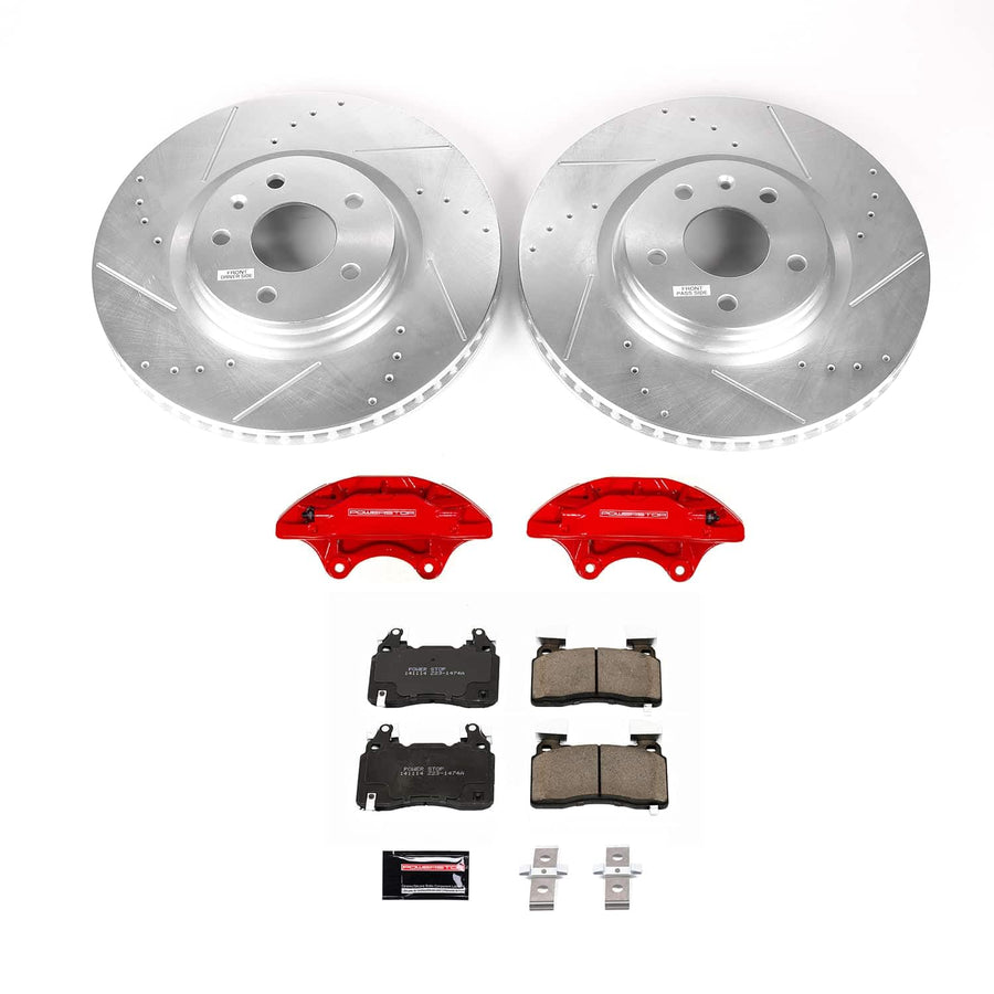 POWERSTOP Z23 Brake Pads and Rotors Front Brake Kit with Red Powder Coated Calipers For Chevrolet Corvette 2014-2019 [Vehicle Specific]