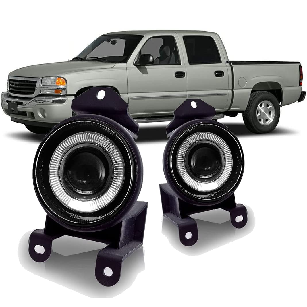 Fog Lamps Winjet for GMC SIERRA 1500 C3/ Denali [1999-2007] & YUKON C3/ Denali [ 2001 2001 2002 2003 2004 2005] Driving Projector Fog Lights Included H3 12V 55W Bulbs Black Housing Smoke Lens