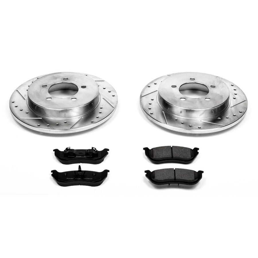 Power Stop K3150 Rear Brake Pads Z23 Carbon Fiber with Drilled & Slotted Brake Rotors Kit For Ford Explorer 2002-2005, Mercury Mountaineer 2002-2006 [Model Specific]