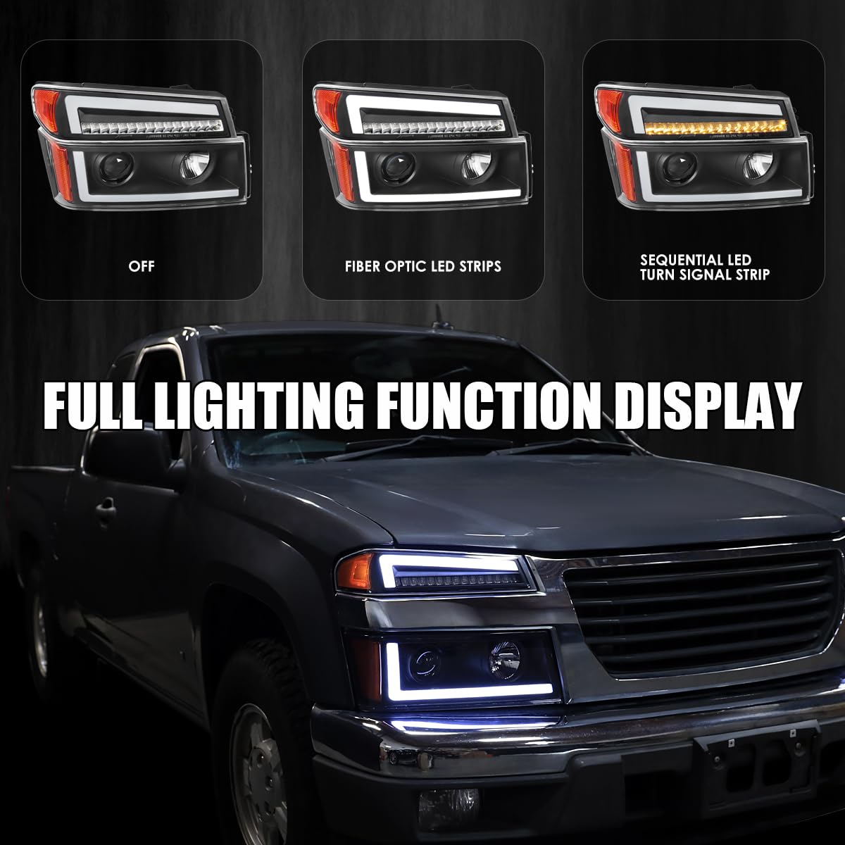 Black SPEC-D TUNING Projector Headlights with Sequential LED Turn Signal Light Compatible with 2004-2012 Chevy Colorado, Left + Right Pair Headlamps Assembly