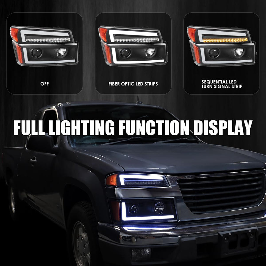 Black SPEC-D TUNING Projector Headlights with Sequential LED Turn Signal Light Compatible with 2004-2012 Chevy Colorado, Left + Right Pair Headlamps Assembly
