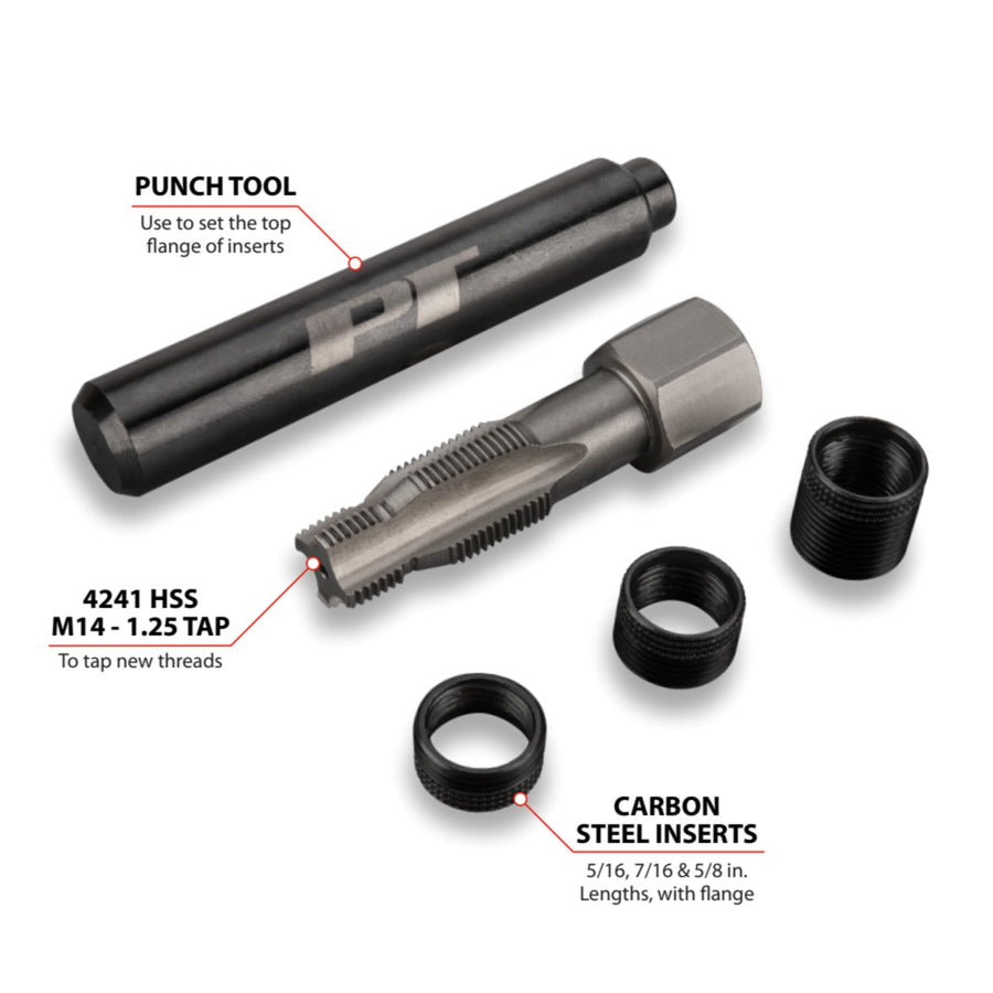 W86910 Performance Tool Spark Plug Repair Kit M14-1.25 Thread Size & HSS Tapered Reamer, (3) 503 Stainless Steel Inserts