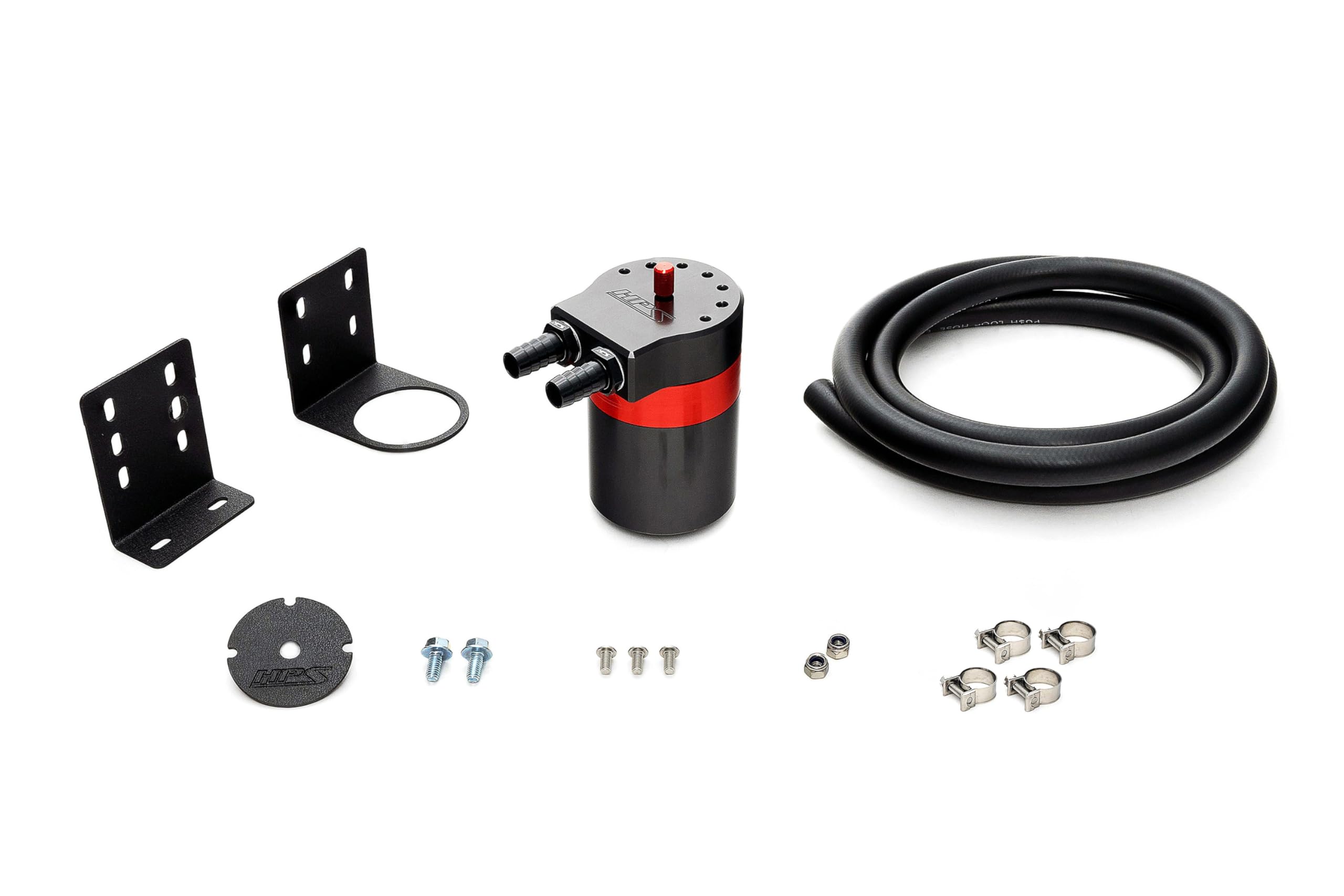 HPS Universal Oil Catch Can Kit 3/8" Barb Adapters with 6 Feet of Rubber Hose, Maximum Capacity: 5oz, 861-501