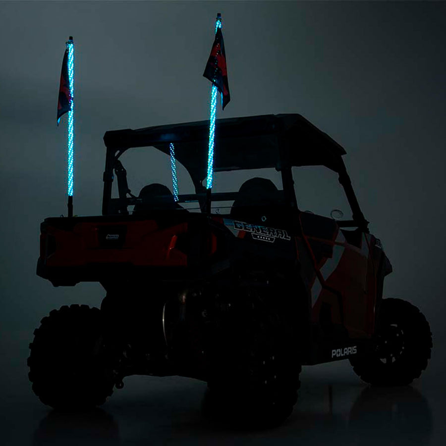 4' Rough Country LED Whip Lights for UTV, ATV - Set of 2, 48" UTV LED Whips, Multi-Color RGB LEDs, 300 Patterns, Waterproof, Quick-Release Base