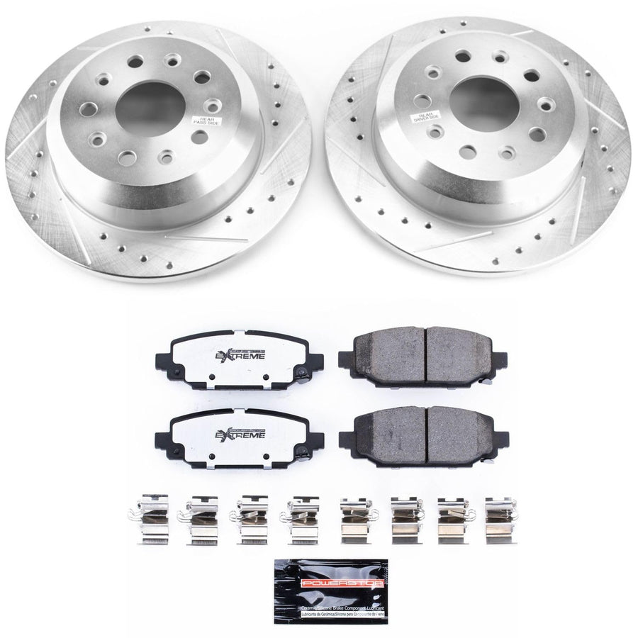 Rear Brake Kit Power Stop For 2018 2019 2020 2021 2022 2023 2024 Jeep Wrangler - Truck & Tow Carbon Fiber Ceramic Brake Pads & Drilled and Slotted Rotors Replacement, K7943-36