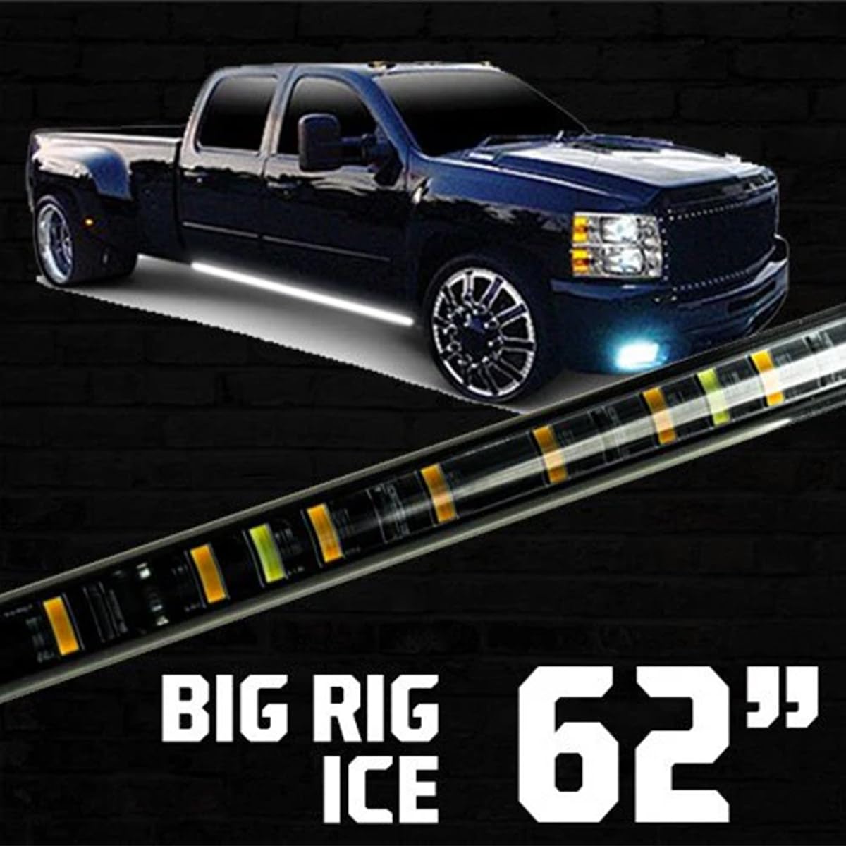 RECON 62" Premium Big Rig Ice Universal Fit Side Mounted High Power LED 2-PC Light Bar Kit Amber Running Lights & Turn Signals with White Courtesy/Cargo Lights