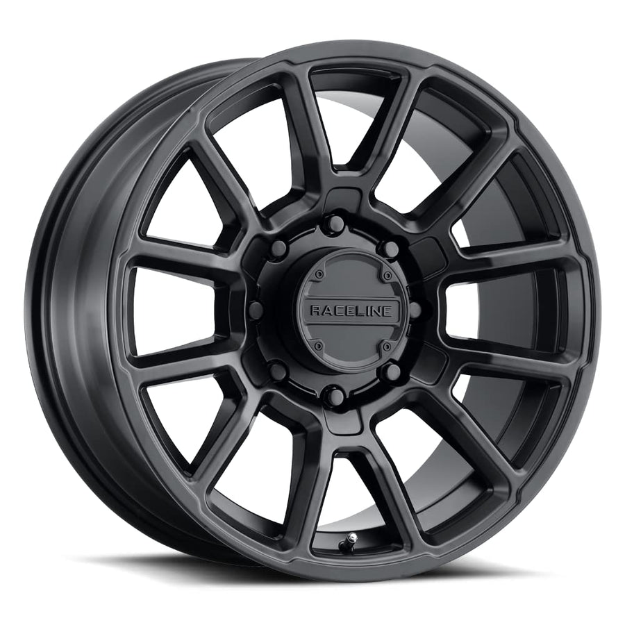 950B Raceline Wheels GAUGE Wheel Satin Black 17X9"8X170 Bolt Pattern +18mm Offset/(5.46"B/S) Split Spoke Aluminum Passenger Car Wheels, Full Size Replacement Black Car Rims