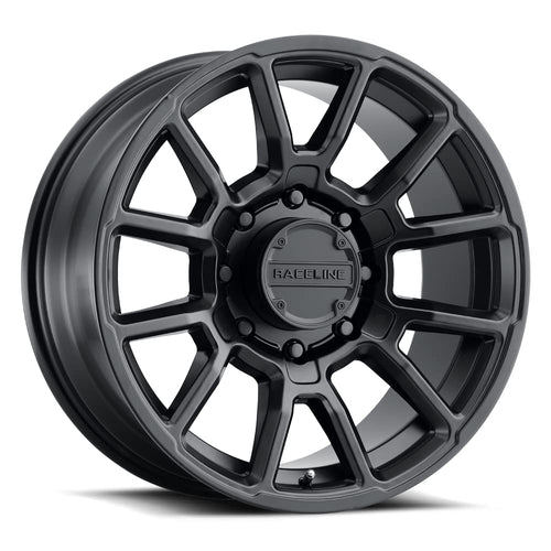 950B Raceline Wheels GAUGE Wheel Satin Black 17X9"8X170 Bolt Pattern +18mm Offset/(5.46"B/S) Split Spoke Aluminum Passenger Car Wheels, Full Size Replacement Black Car Rims