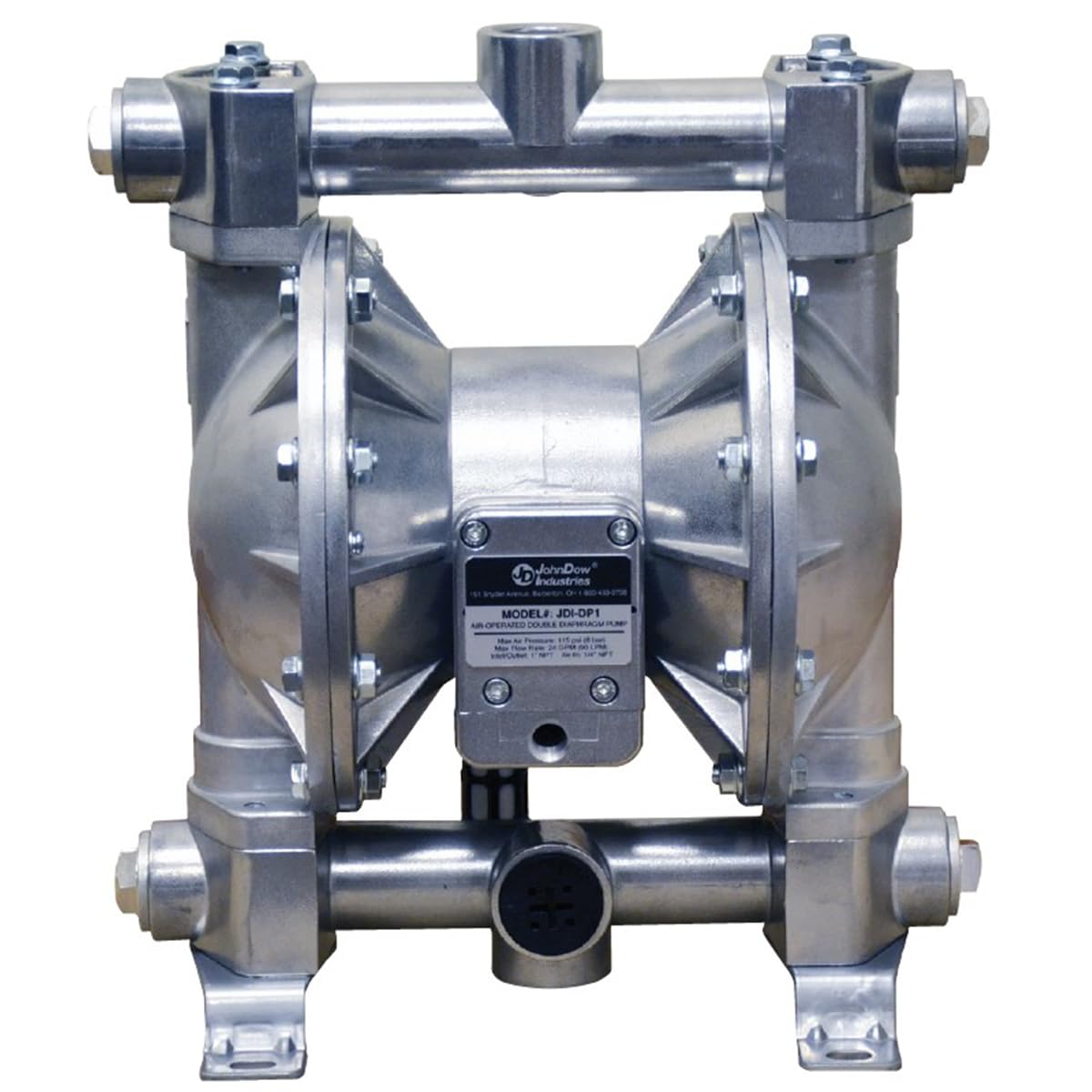 Air-Operated JohnDow Industries Double Diaphragm Pump with 1 inch Inlet/Outlet Rated for Diesel, Grease, Kerosene and Oil JDI-DP1