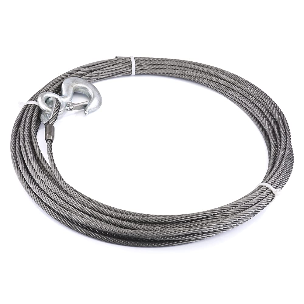 Winch Accessory WARN 23672: Industrial Grade Steel Cable Wire Rope with Hook, 3/8" Diameter x 75' Length, 15,100 lb Capacity