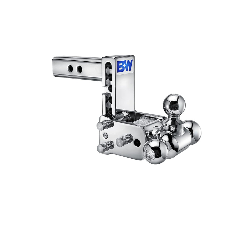Chrome B&W Trailer Hitches Tow & Stow Adjustable Trailer Hitch Ball Mount - Fits 2" Receiver, Tri-Ball (1-7/8" x 2" x 2-5/16"), 5" Drop, 10,000 GTW - TS10048C